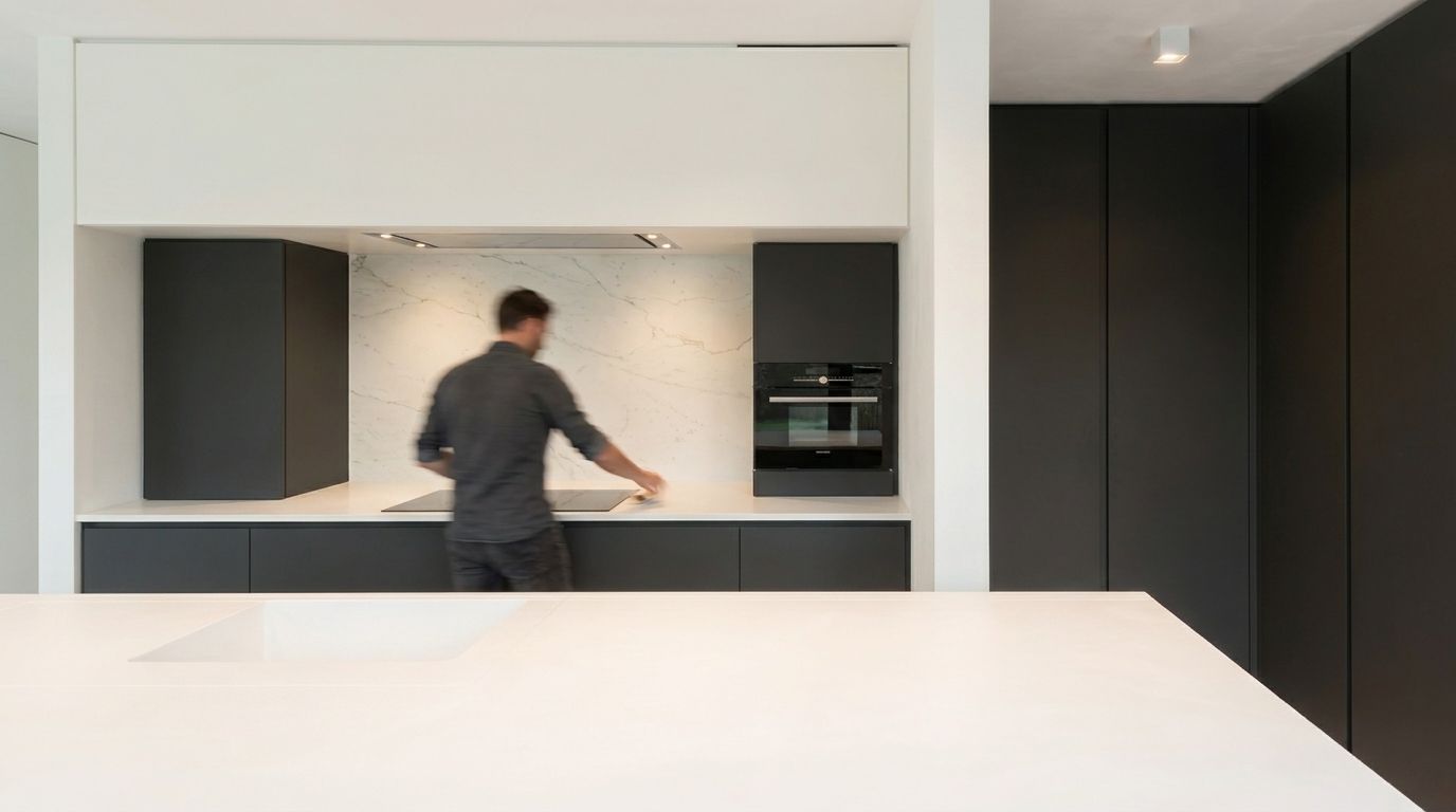 Julians puristische Inselküche in Heidenheim – Architektonischer Kontrast in Anthrazit und Weiß