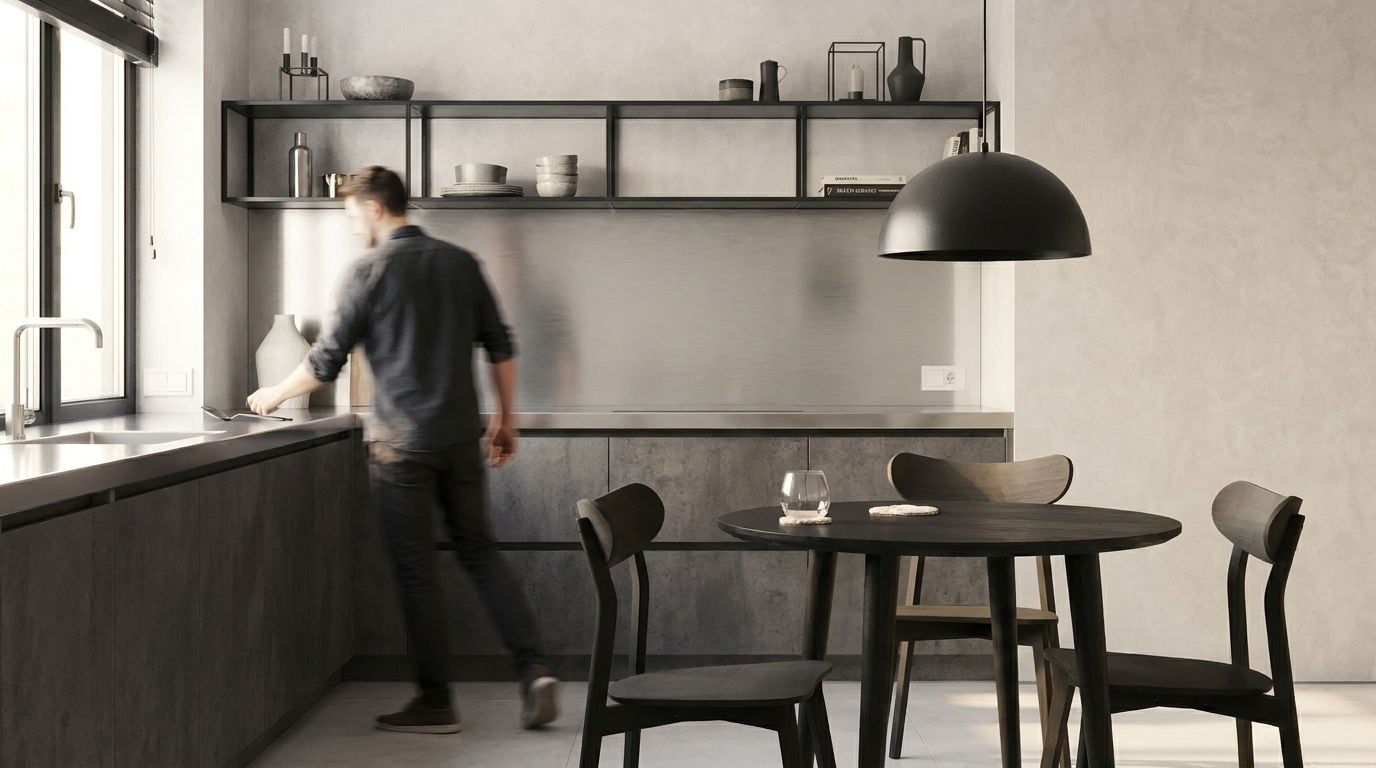 Thomas' Industrial-Loft L-Küche in Lorch – Beton trifft Edelstahl